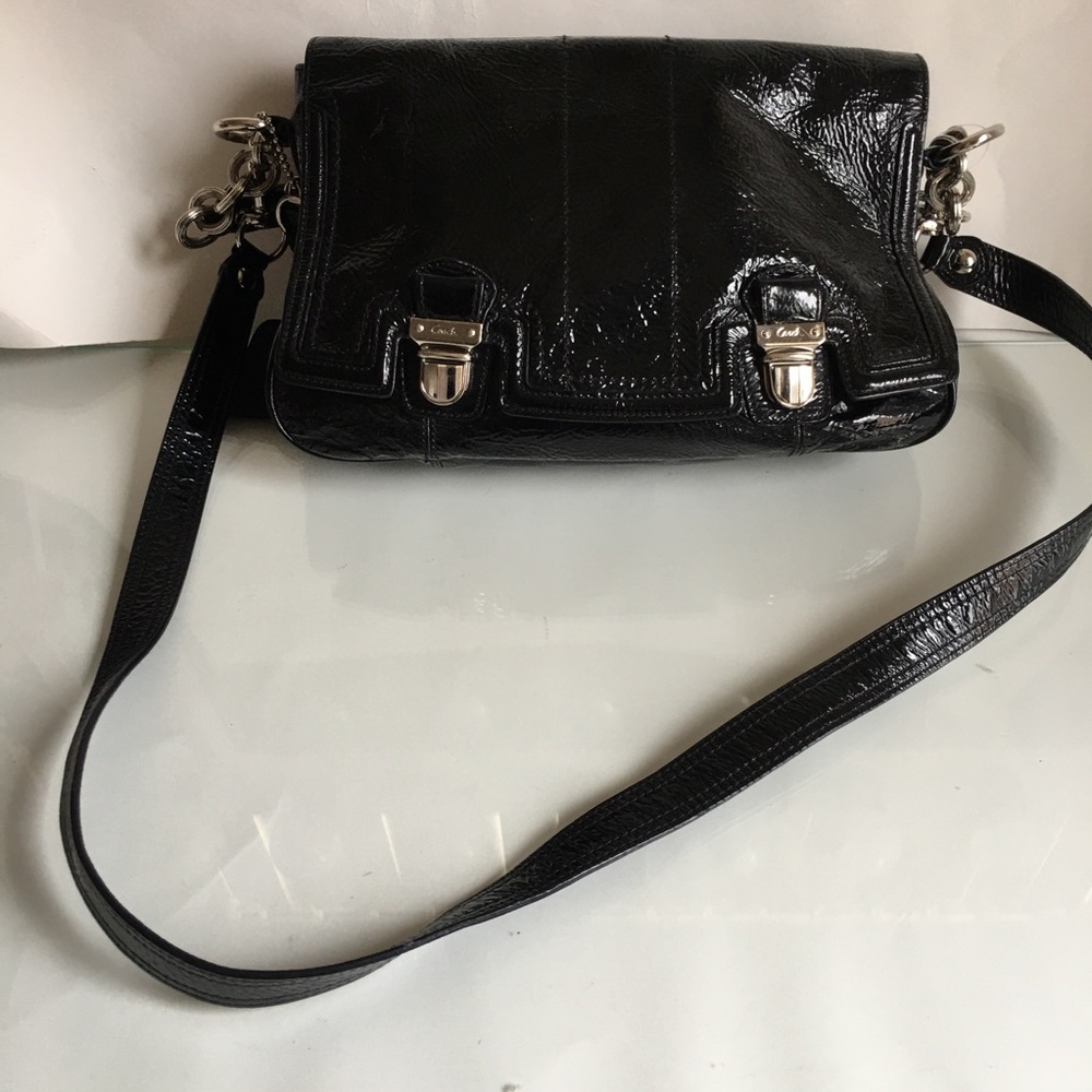 black patent leather coach bag
